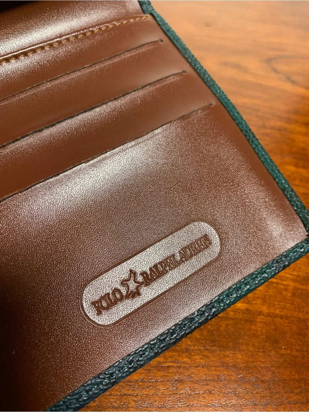 Polo by Ralph Lauren Brown Leather Card Holder with Green Trim